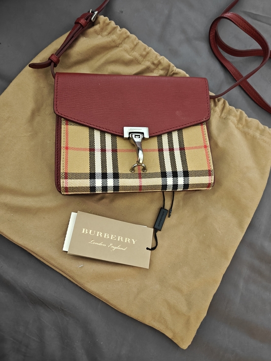 Burberry Handbags - Burberry Red Leather & Vintage Check Crossbody Bag